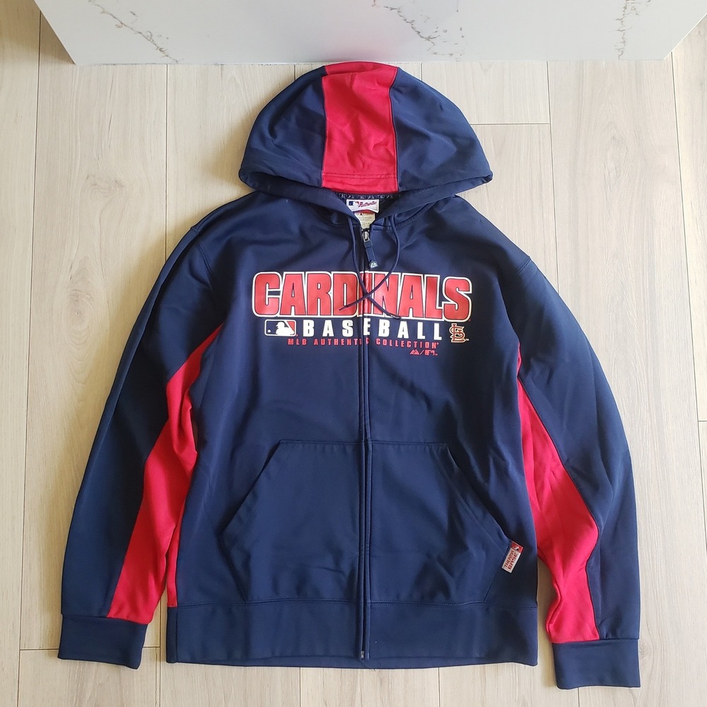Majestic St Louis Cardinals Hoodie Men Medium Navy Red Sweatshirt MLB Baseball‎